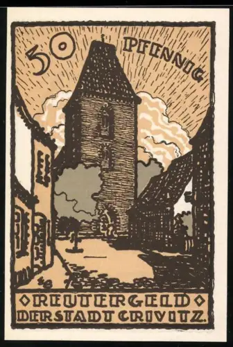 Notgeld Crivitz 1922, 50 Pfennig, Stadttor und Gedicht