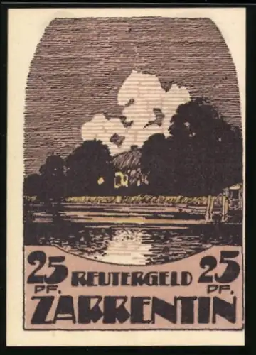 Notgeld Zarrentin 1922, 25 Pf, Landschaft mit See und Gedicht von Fritz Reuter
