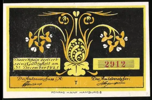 Notgeld Bokel /Hörnerkirchen 1921, 60 Pfennig, florales und papageienähnliches Motiv