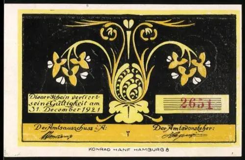 Notgeld Bokel /Hörnerkirchen 1921, 40 Pf, florales Muster und Vogelmotiv