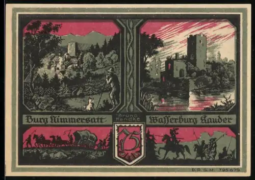 Notgeld Bolkenhain i. Schlesien, 75 Pfennig, Burgen und Ortsansicht, zwei Statuen, Wappen integriert