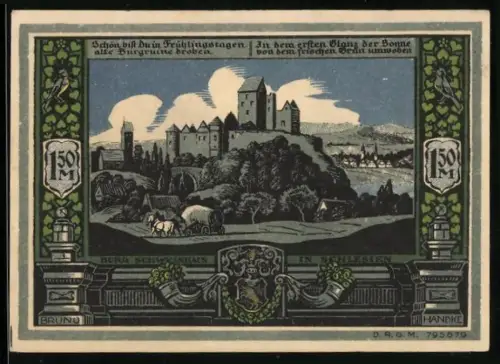 Notgeld Bolkenhain in Schlesien, 1,50 M, Schlossansicht und Stadt mit Figuren und Wappen