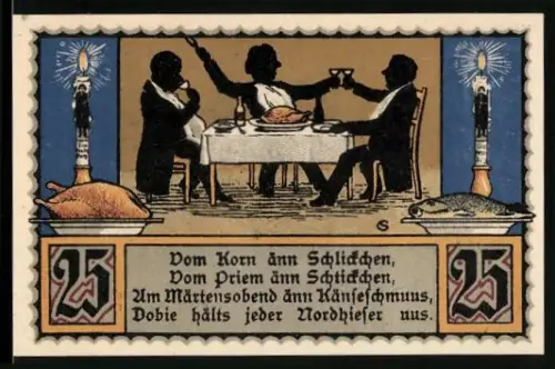 Notgeld Nordhausen a. H. 1921, 25 Pfennig, Essende Personen und Kerzenleuchter