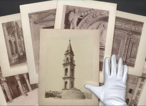 16 Fotografien Alinari, Ansicht Firenze, Chiesa di S. Spirito, Chiostro di S. Croce, dettaglio, Battistero