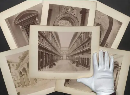 16 Fotografien Alinari, Ansicht Firenze, Portico degli Uffizi Visto dal Lungarno, Interno della Chiesa di S. Salvatore