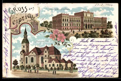 Lithographie Leipzig, Universitäts-Bibliothek, Johanniskirche