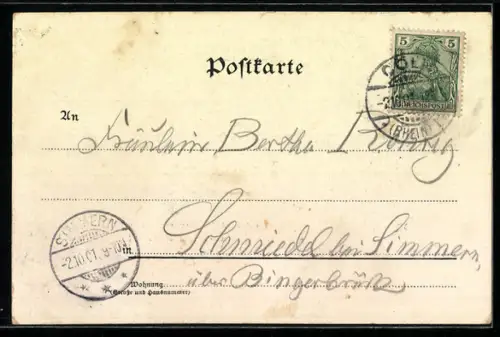 Lithographie Köln, Rheinpanorama, Kaiserliche Post, Wappen