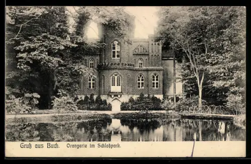 AK Buch, Orangerie im Schlosspark, vom Wasser gesehen