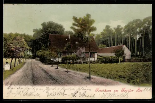AK Berlin-Tegel, Forsthaus am Tegeler See mit Strasse