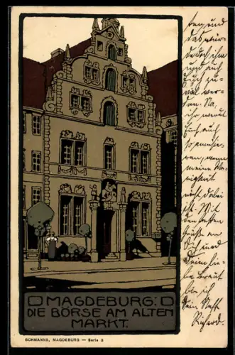 Steindruck-AK Magdeburg, Börse am Alten Markt