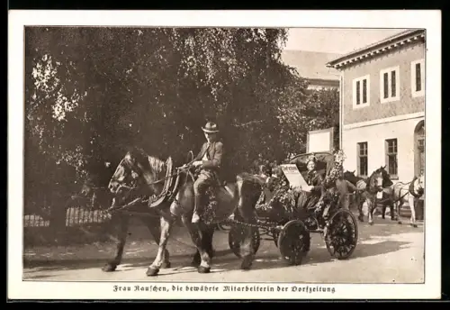 AK Hildburghausen, Frau Rauschen auf Festwagen, Dorfzeitung