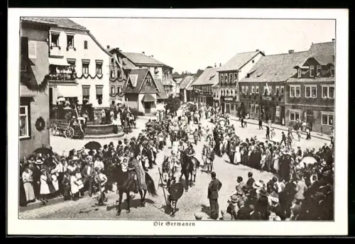 AK Hildburghausen, Festumzug Die Germanen, Dorfzeitung