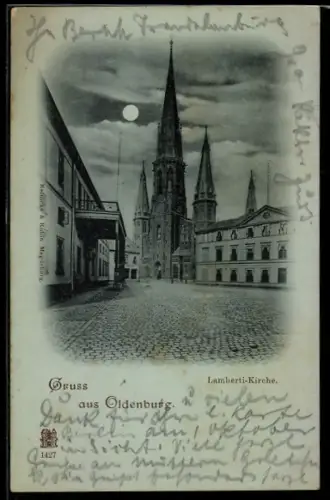 Mondschein-AK Oldenburg, Lamberti-Kirche