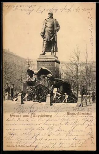 AK Magdeburg, Blick zum Bismarckdenkmal