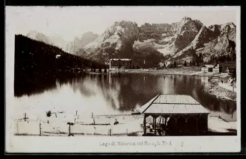 AK Sorapis /Lago di Misurina, Vista sul Sorapiss con edificio annesso e riflessi nel lago