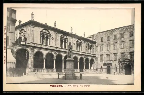AK Verona, Piazza Dante con statua di Dante Alighieri e palazzi storici