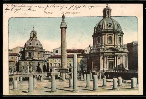 AK Roma, Il Foro Traiano con colonne e chiese sullo sfondo