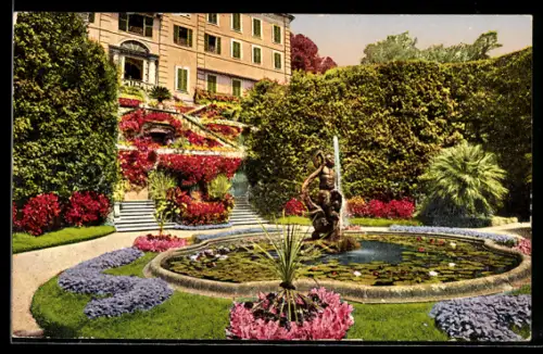 AK Cadenabbia /Lago di Como, Villa Carlotta con giardini fioriti e fontana decorativa