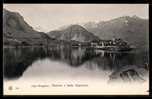 AK Baveno /Lago Maggiore, Veduta di Isola Superiore e montagne sullo sfondo