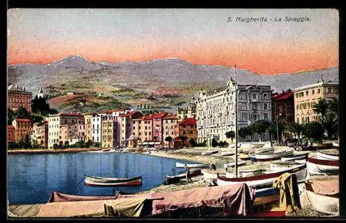 AK Santa Margherita Ligure, La Spiaggia con barche e palazzi storici al tramonto