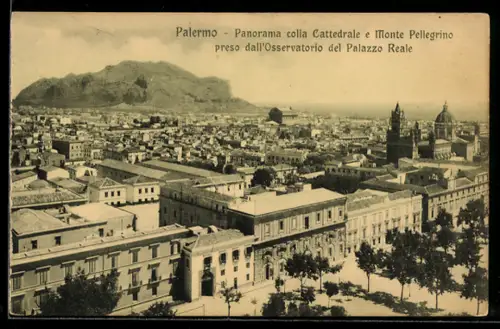 AK Palermo, Panorama colla Cattedrale e Monte Pellegrino dall`Osservatorio del Palazzo Reale