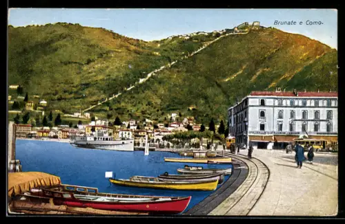 AK Como, Brunate e Como con barche e montagne sullo sfondo