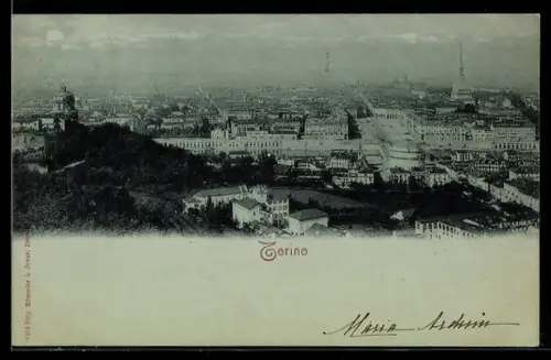 Mondschein-AK Torino, Vista panoramica della città con la Mole Antonelliana