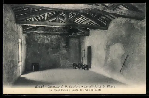 AK Assisi, Santuario di S. Damiano, Dormitorio di S. Chiara, la croce indica il luogo ove morì la Santa