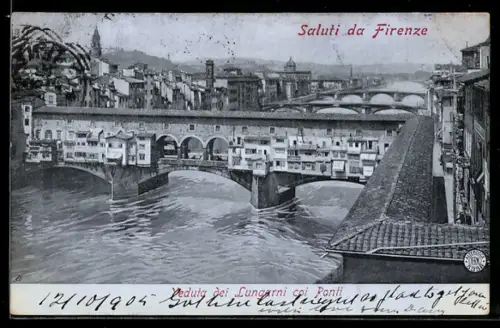 AK Firenze, Veduta dei Lungarni coi Ponti