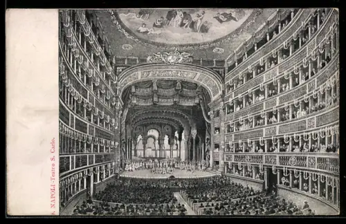 AK Napoli, Teatro S. Carlo, interno con pubblico e scena teatrale