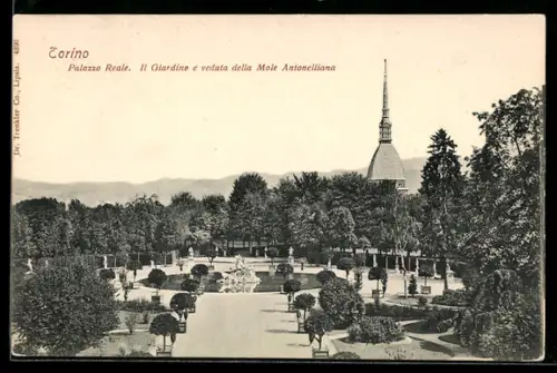 AK Torino, Palazzo Reale. Il Giardino e veduta della Mole Antonelliana