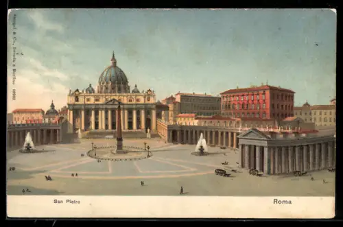 Künstler-AK Città del Vaticano, San Pietro e Piazza San Pietro con fontane e obelisco