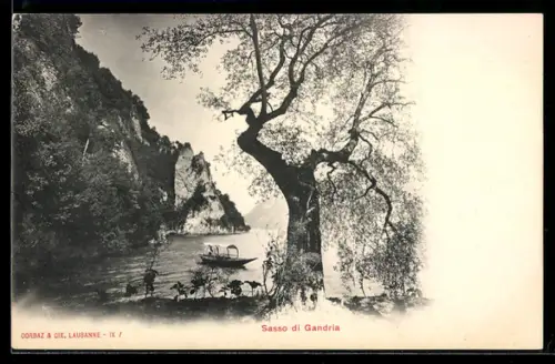AK Gandria, Sasso di Gandria, Paesaggio lacustre con albero e barca sullo sfondo