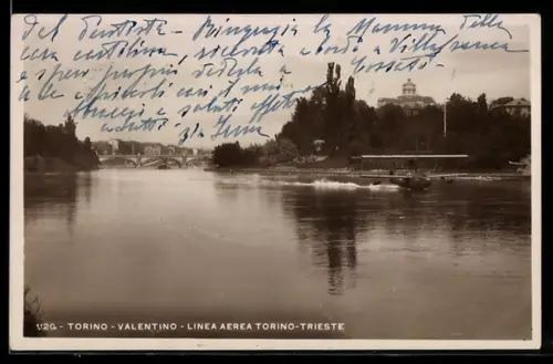 AK Torino, Valentino, Linea aerea Torino-Trieste con idrovolante sul fiume Po