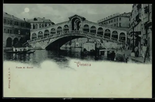 Mondschein-AK Venezia, Ponte di Rialto
