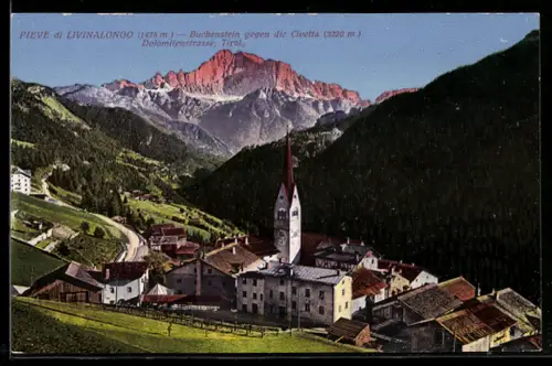 AK Pieve di Livinallongo, Veduta del villaggio con il Monte Civetta sullo sfondo