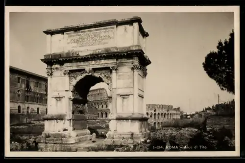 AK Roma, Arco di Tito con Colosseo sullo sfondo
