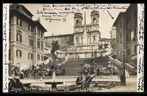 AK Roma, Piazza di Spagna con Trinità dei Monti e fontana della Barcaccia