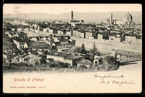AK Firenze, Veduta panoramica con il fiume Arno e il Duomo di Firenze