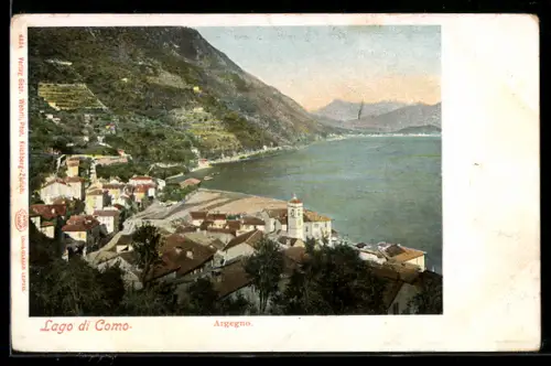 AK Argegno /Lago di Como, Veduta panoramica del villaggio e della chiesa sulla riva del lago