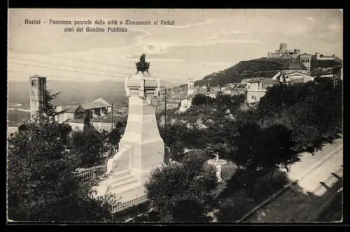 AK Assisi, Panorama parziale della città e Monumento ai Caduti visti dal Giardino Pubblico