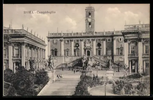 AK Roma, Campidoglio, vista del Palazzo Senatorio e della scalinata monumentale
