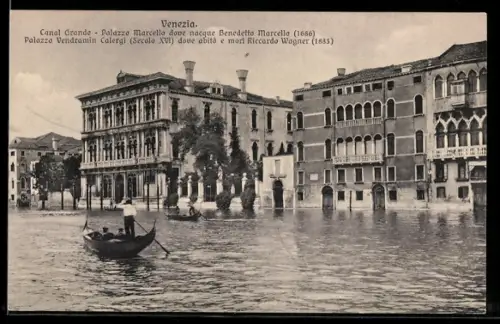 AK Venezia, Canal Grande con Palazzo Marcello e Palazzo Vendramin Calergi, gondola sul canale