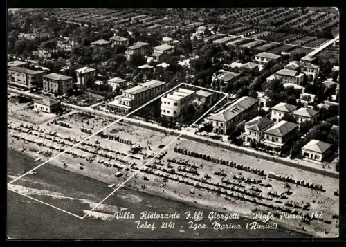 AK Igea Marina, Veduta aerea della Villa Ristorante F.lli Giorgetti e spiaggia