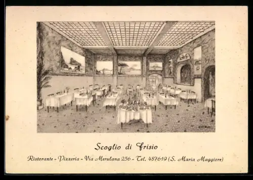 AK Roma, Scoglio di Frisio Ristorante-Pizzeria, interno elegante con tavoli apparecchiati