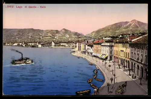 AK Salò /Lago di Garda, Vista sul lungolago con un battello a vapore