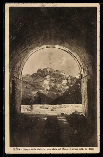 AK Oropa, Sbocco della Galleria con vista del Monte Mucrone