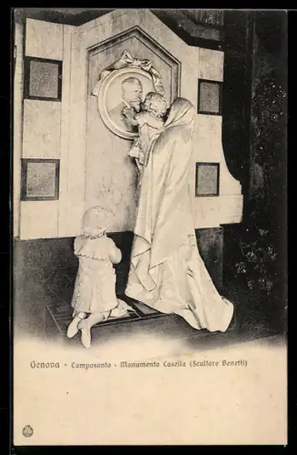 AK Genova, Camposanto, Monumento Casella, Scultore Benetti