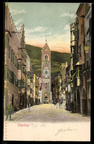 AK Sterzing, Strassenpartie mit Blick auf die Kirche