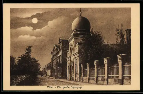AK Mitau, Grosse Synagoge mit Strassenpartie